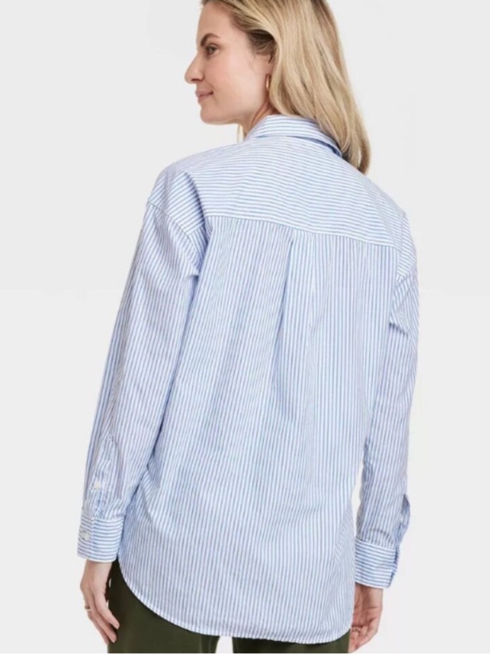 Universal Thread Oversized Long Sleeve Button Down Blue Striped Size Large - Picture 2 of 6
